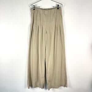INC International Concepts Beige Linen Wide Leg Pull On Pants Pleated Women's 8